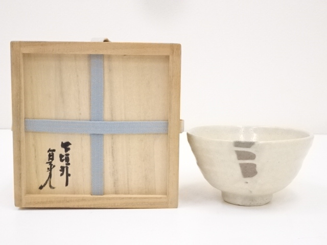 JAPANESE TEA CEREMONY / CHAWAN(TEA BOWL) / SHIGARAKI WARE / WHITE SLIP GLAZE / BY SADAMITSU SUGIMOTO